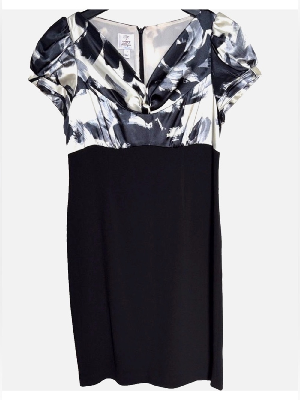 Suzi Chin for Maggy Boutique Dress 14 Black Ivory Sheath Cocktail Career